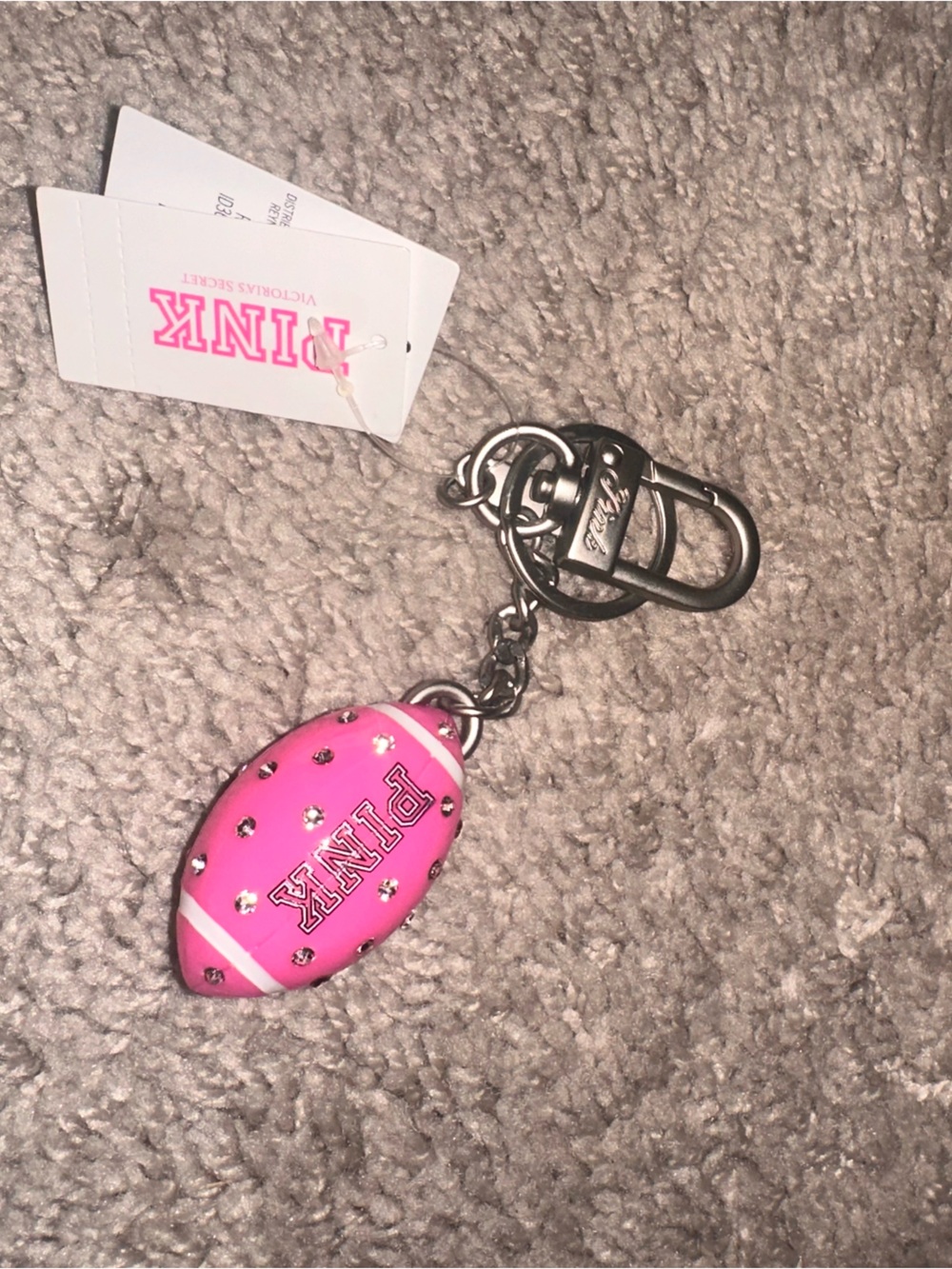PINK Victoria's Secret Hot Pink Rhinestone Football Keychain ๐